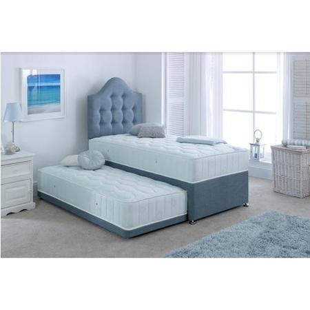 Single Guest Bed with Trundle and Mattresses in Blue Linen - Emperor - Bedmaster