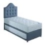 Single Guest Bed with Trundle and Mattresses in Blue Linen - Emperor - Bedmaster