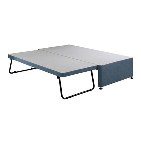 Single Guest Bed with Trundle and Mattresses in Blue Linen - Emperor - Bedmaster