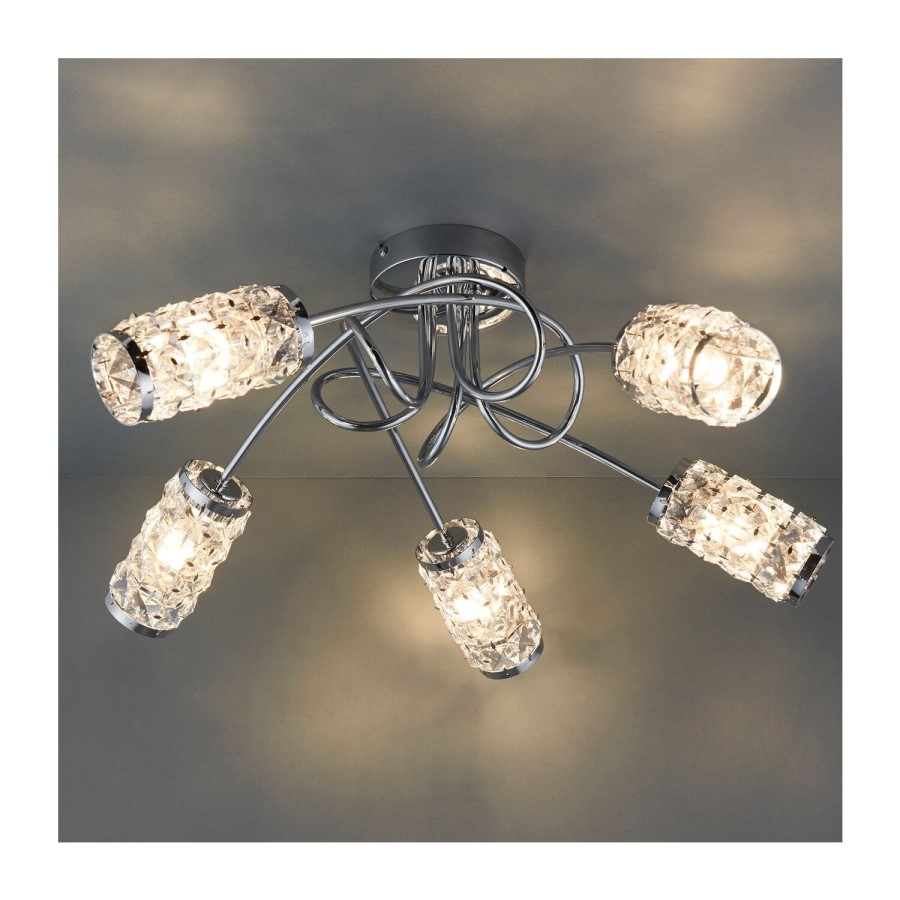Colby 5 Light Semi Flush Ceiling Light with Crystal Effect IP44