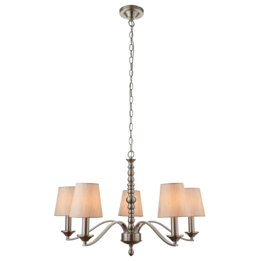 Astaire 5 Light Ceiling Pendant Light in Satin Nickel with Natural Cotton Shades