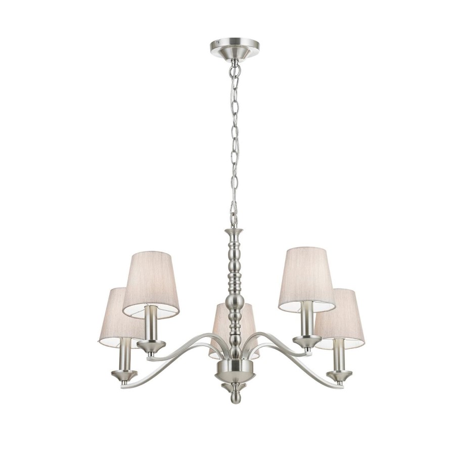 Astaire 5 Light Ceiling Pendant Light in Satin Nickel with Natural Cotton Shades