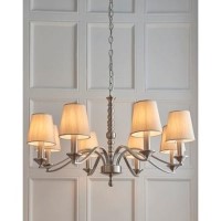 Astaire 8 Light Ceiling Pendant Light in Satin Nickel with Natural Cotton Shades