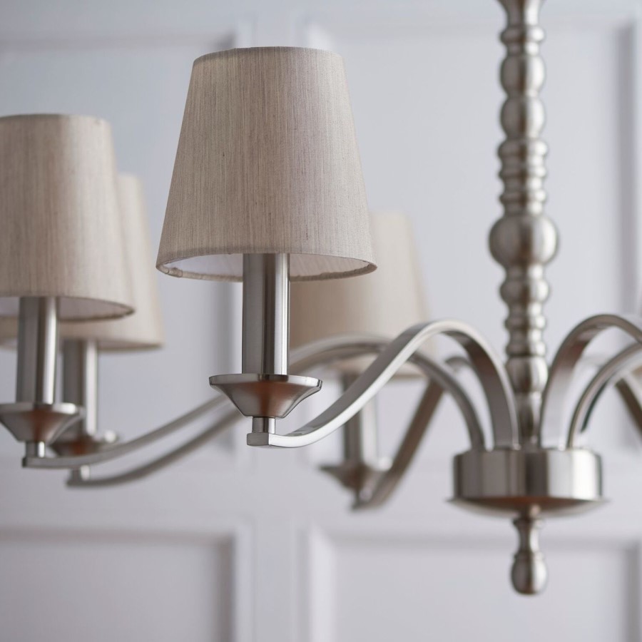 Astaire 8 Light Ceiling Pendant Light in Satin Nickel with Natural Cotton Shades