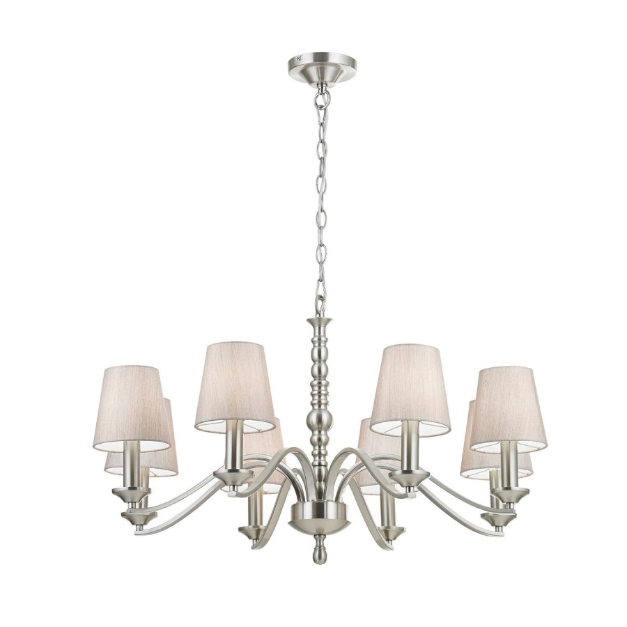 Astaire 8 Light Ceiling Pendant Light in Satin Nickel with Natural Cotton Shades