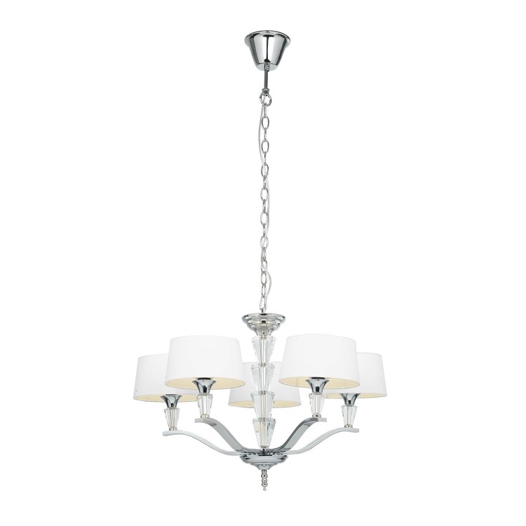 GRADE A1 - Fiennes 5 Light Ceiling Pendant Light in Chrome with Vintage White Fabric Shades