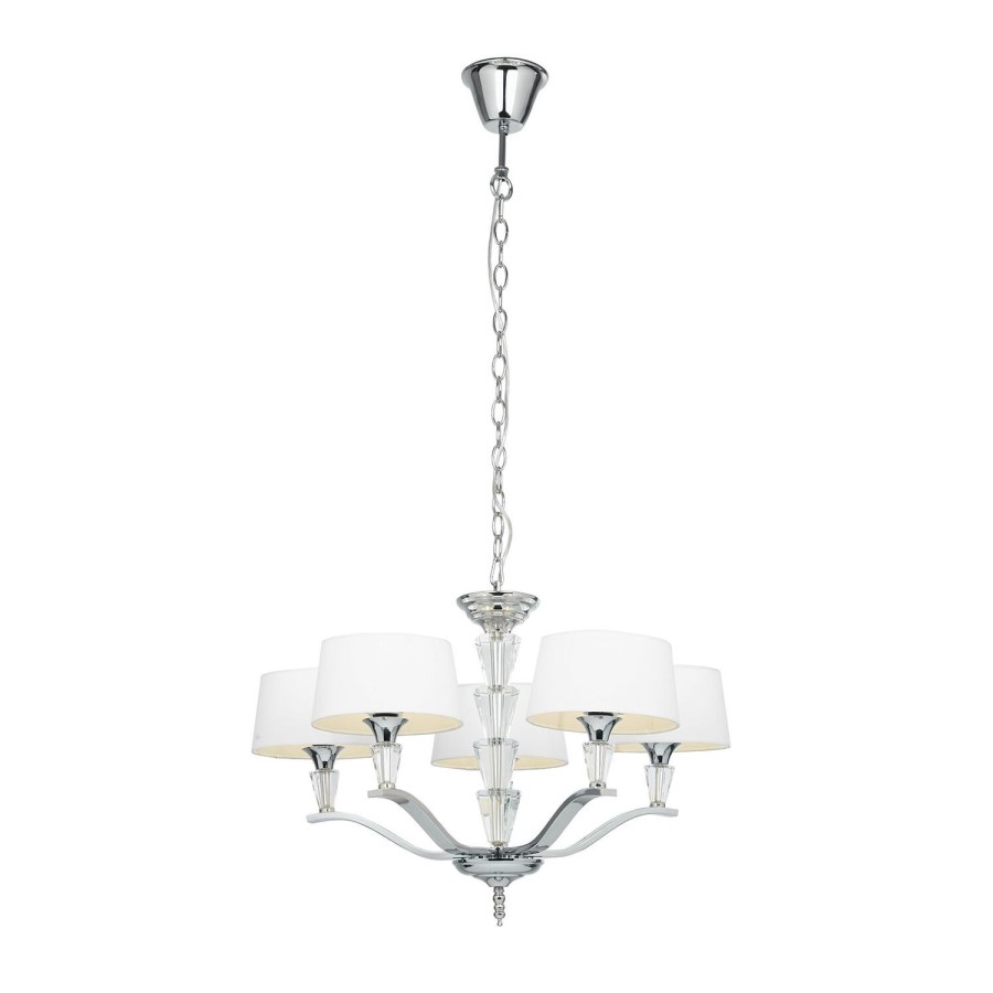Fiennes 5 Light Ceiling Pendant Light in Chrome with Vintage White Fabric Shades