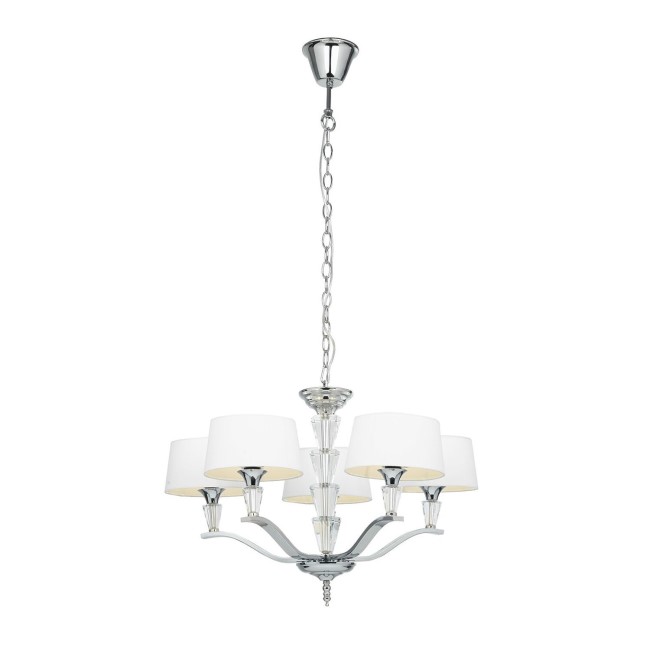 Fiennes 5 Light Ceiling Pendant Light in Chrome with Vintage White Fabric Shades