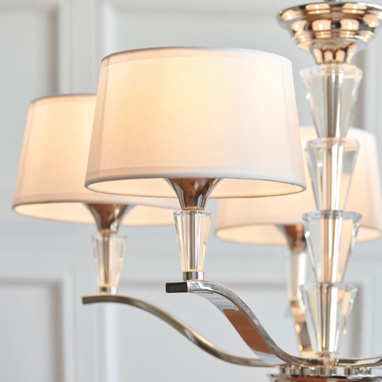 GRADE A1 - Fiennes 5 Light Ceiling Pendant Light in Chrome with Vintage White Fabric Shades