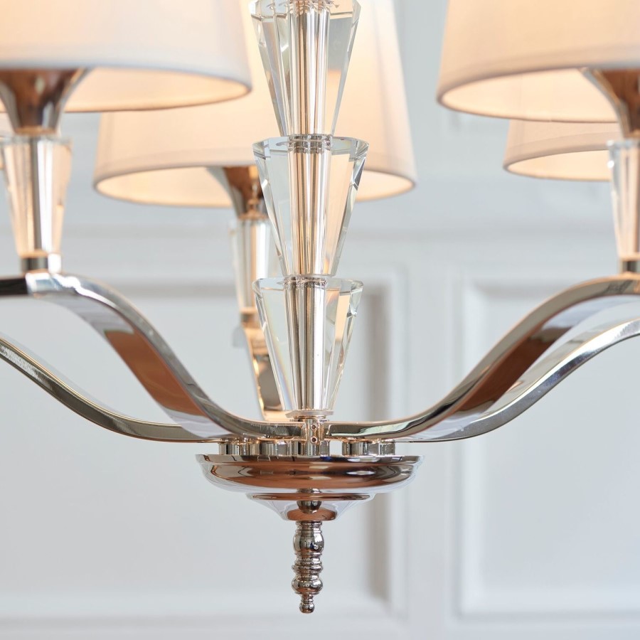 Fiennes 5 Light Ceiling Pendant Light in Chrome with Vintage White Fabric Shades