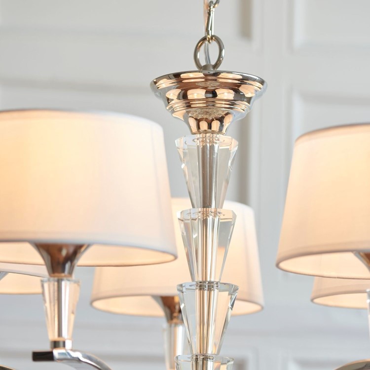 GRADE A1 - Fiennes 5 Light Ceiling Pendant Light in Chrome with Vintage White Fabric Shades