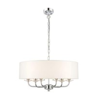 6 Light White Drum Chrome Chandelier - Nixon