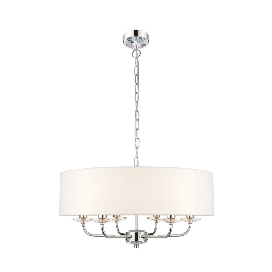 6 Light White Drum Chrome Chandelier - Nixon