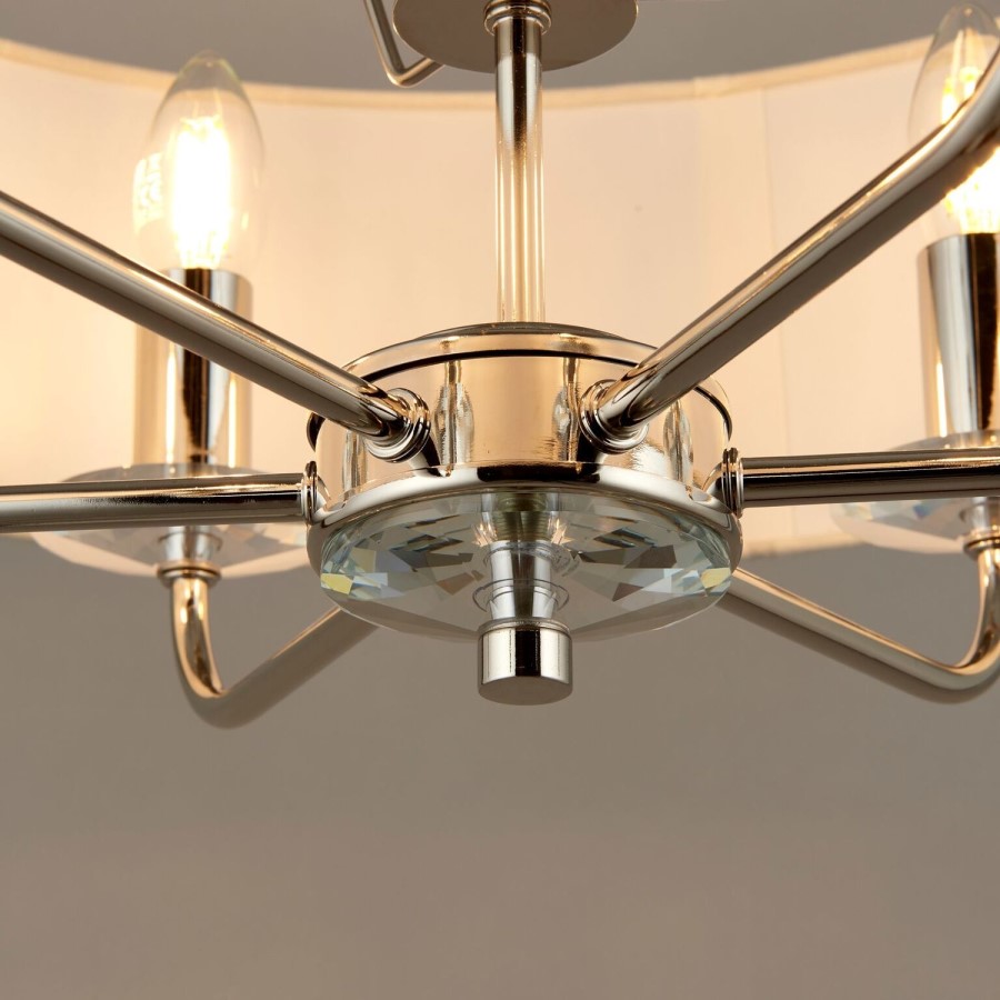 6 Light White Drum Chrome Chandelier - Nixon