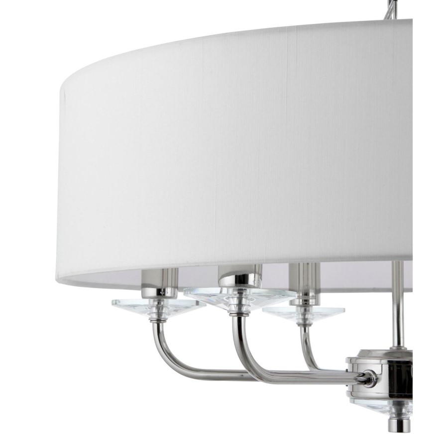 6 Light White Drum Chrome Chandelier - Nixon