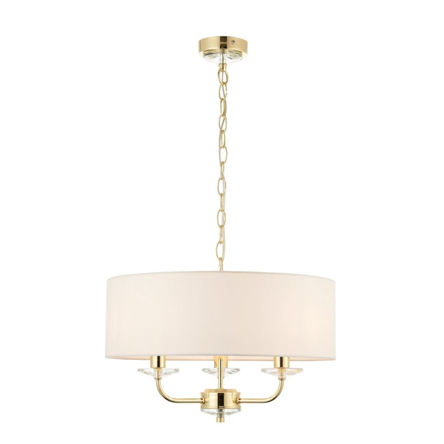 GRADE A1 - 3 Light Chandelier in Brass & Vintage White Shade - Nixon