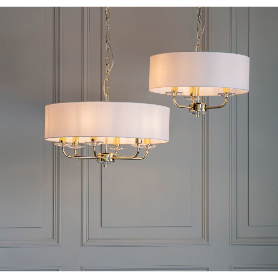 GRADE A1 - 3 Light Chandelier in Brass & Vintage White Shade - Nixon