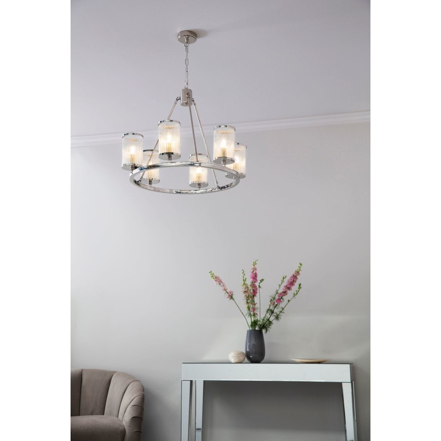 Easton Semi Flush Ceiling Light with 6 Lights & Clear Bubbled Glass Finish