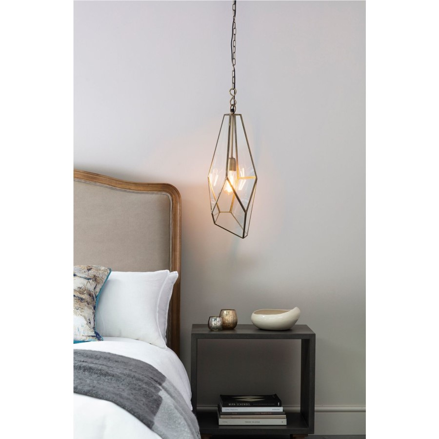 Antique Brass Ceiling Light with Clear Glass Panels - Avery