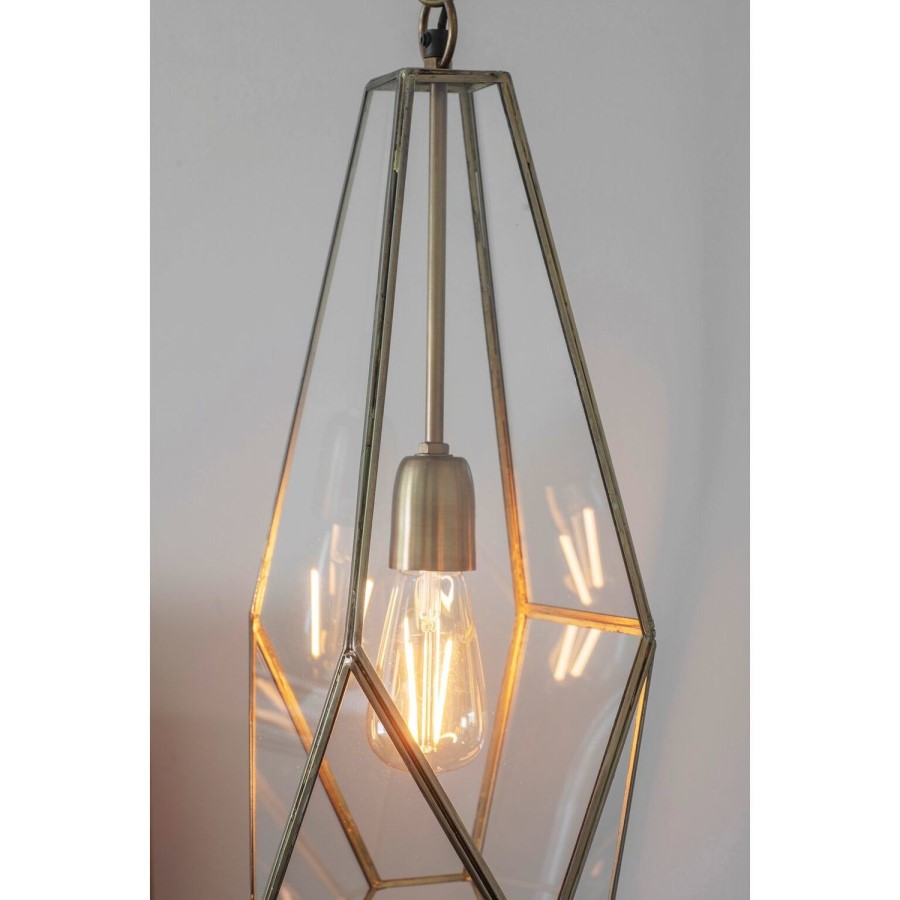 Antique Brass Ceiling Light with Clear Glass Panels - Avery