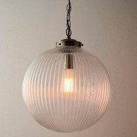 Large Round Pendant Light with Glass Shade & Antique Brass Chain - Brydon