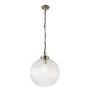 Large Round Pendant Light with Glass Shade & Antique Brass Chain - Brydon