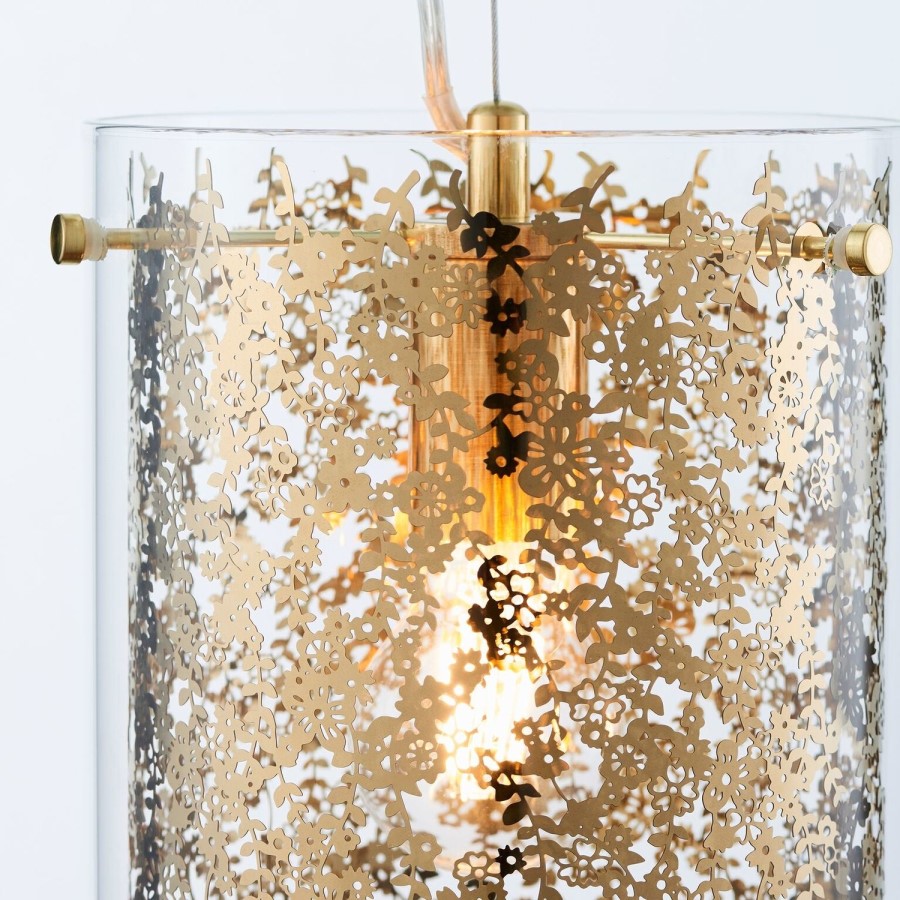 Pendant Light with Brass Plate & Clear Glass - Lacy