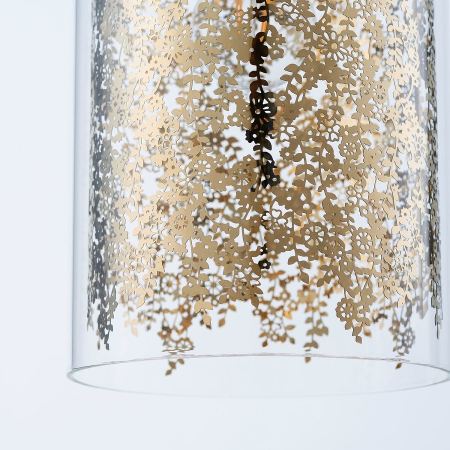 Pendant Light with Brass Plate & Clear Glass - Lacy