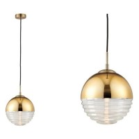 Ribbed Glass & Gold Ball Pendant Light - Paloma