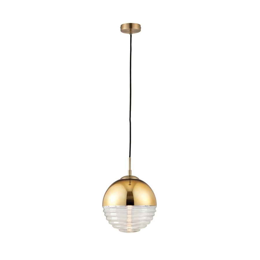 Ribbed Glass & Gold Ball Pendant Light - Paloma