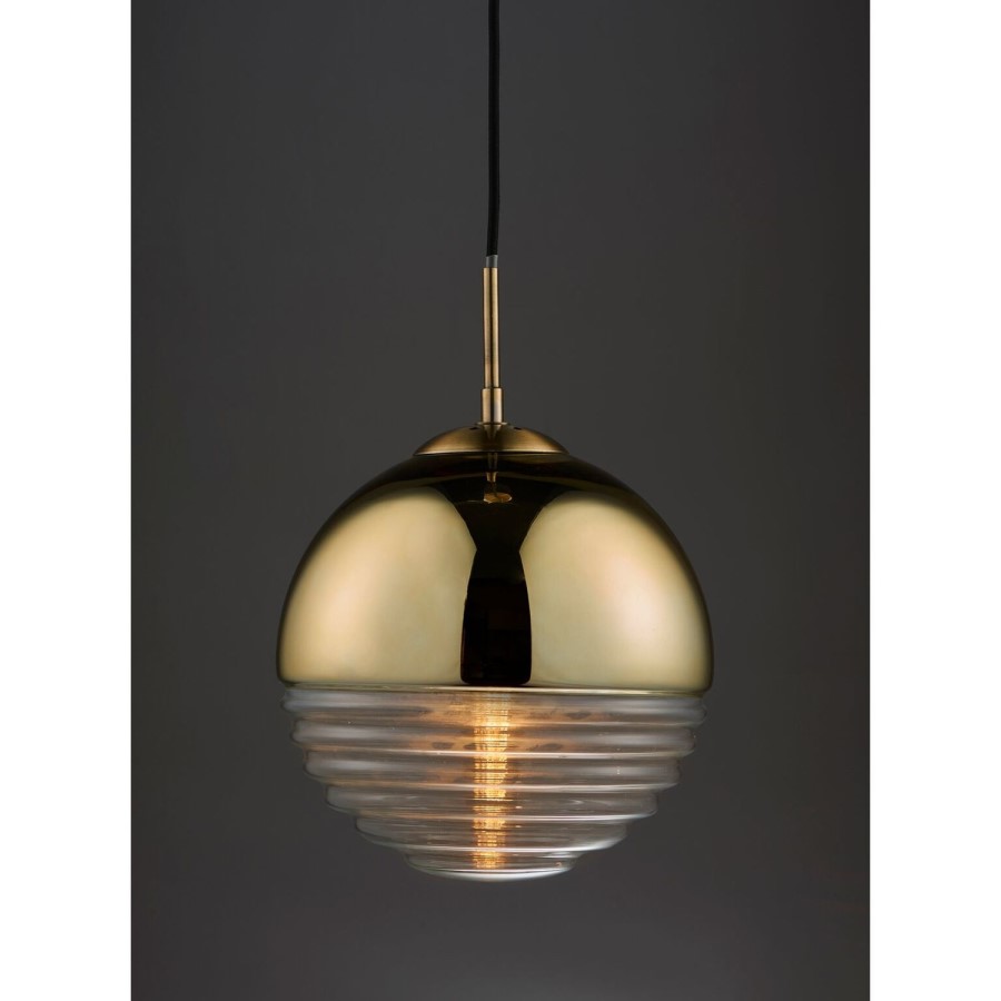 Ribbed Glass & Gold Ball Pendant Light - Paloma
