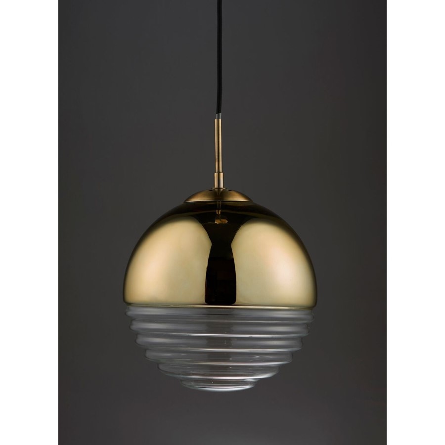 Ribbed Glass & Gold Ball Pendant Light - Paloma