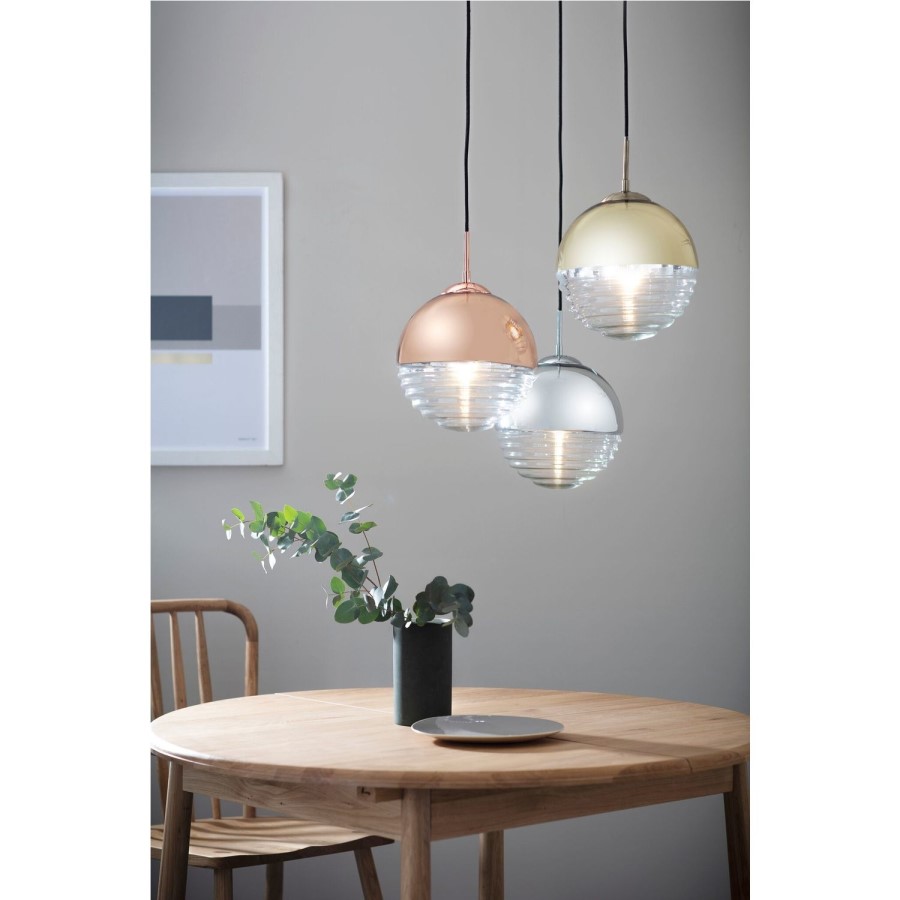 Ribbed Glass & Gold Ball Pendant Light - Paloma
