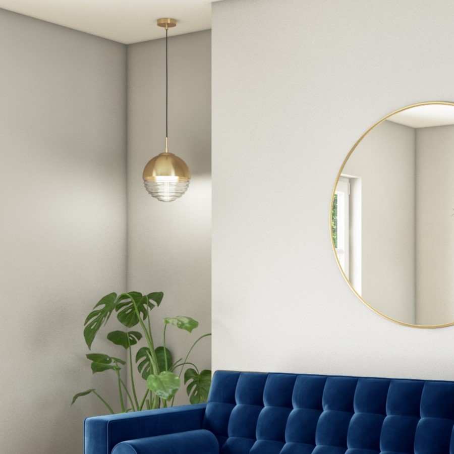 Ribbed Glass & Gold Ball Pendant Light - Paloma