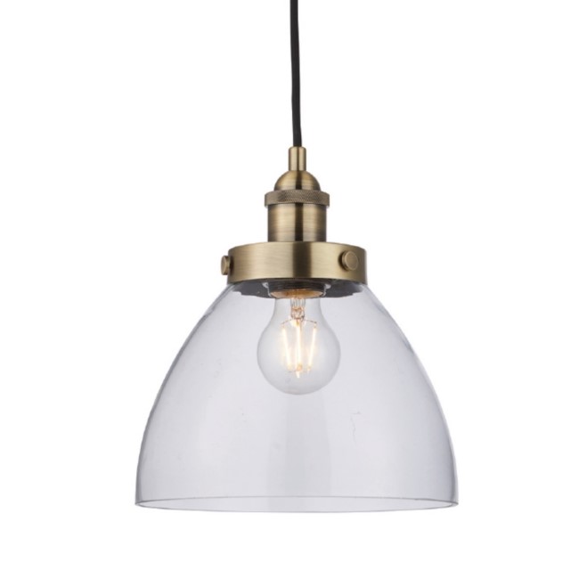 Pendant Light in Antique Brass with Clear Glass Shade - Hansen