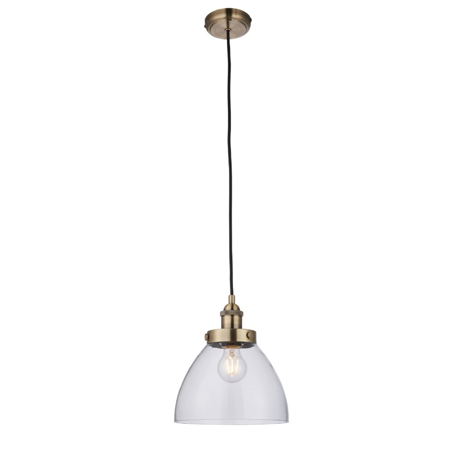 Pendant Light in Antique Brass with Clear Glass Shade - Hansen