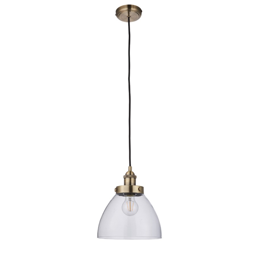 Pendant Light in Antique Brass with Clear Glass Shade - Hansen
