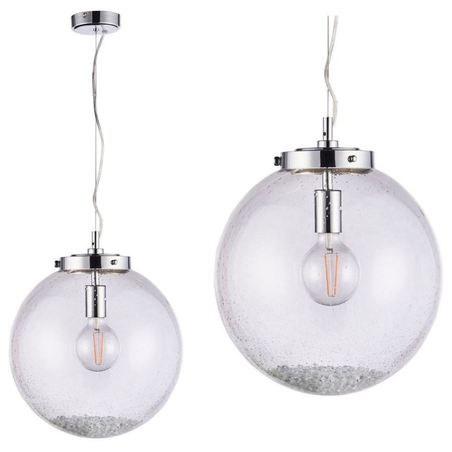Harbour Ceiling Pendant Light with Chrome Plate & Clear Bubbled Glass Finish