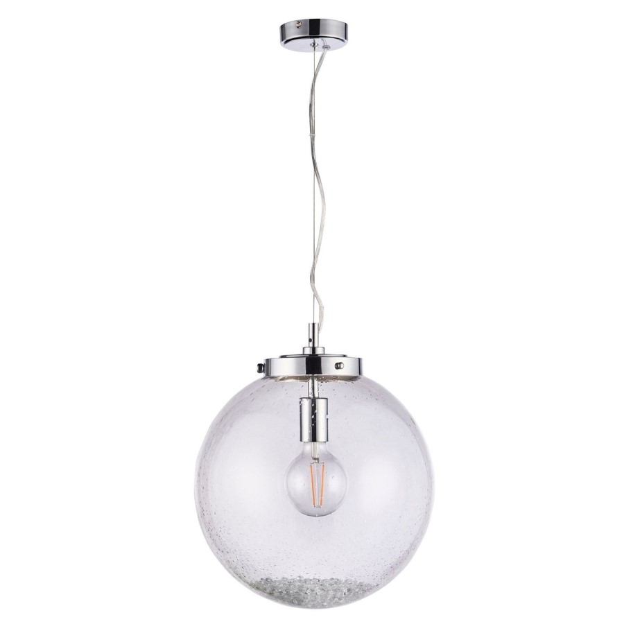 Harbour Ceiling Pendant Light with Chrome Plate & Clear Bubbled Glass Finish