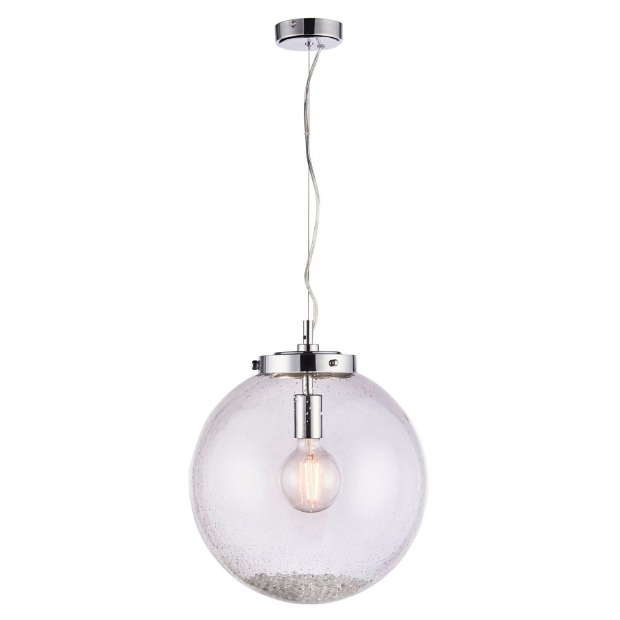 Harbour Ceiling Pendant Light with Chrome Plate & Clear Bubbled Glass Finish