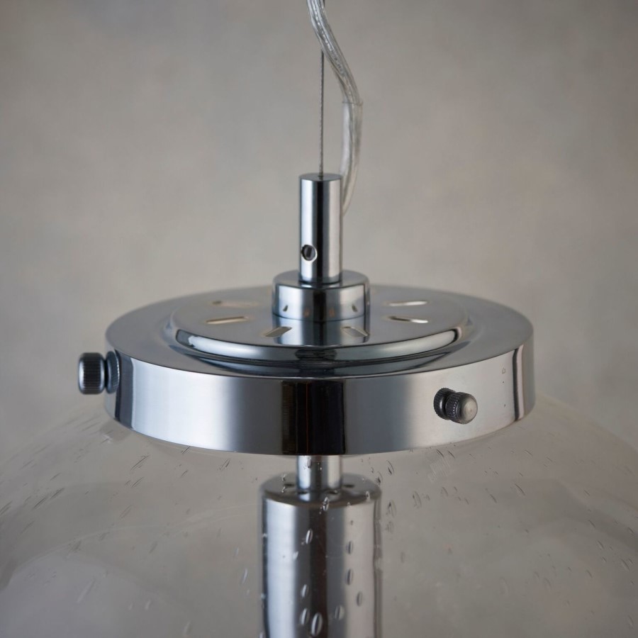 Harbour Ceiling Pendant Light with Chrome Plate & Clear Bubbled Glass Finish