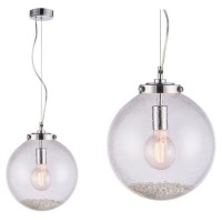 Harbour Chrome Ceiling Pendant Light with Clear Bubbled Glass Finish- 30cm Harbour Chrome Ceiling Pendant Light with Clear Bubbled Glass Finish- 30cm