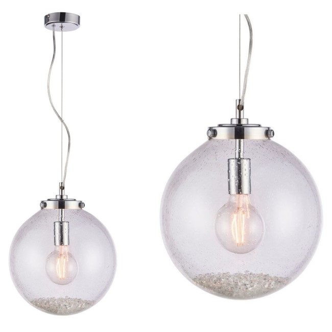 Harbour Chrome Ceiling Pendant Light with Clear Bubbled Glass Finish- 30cm