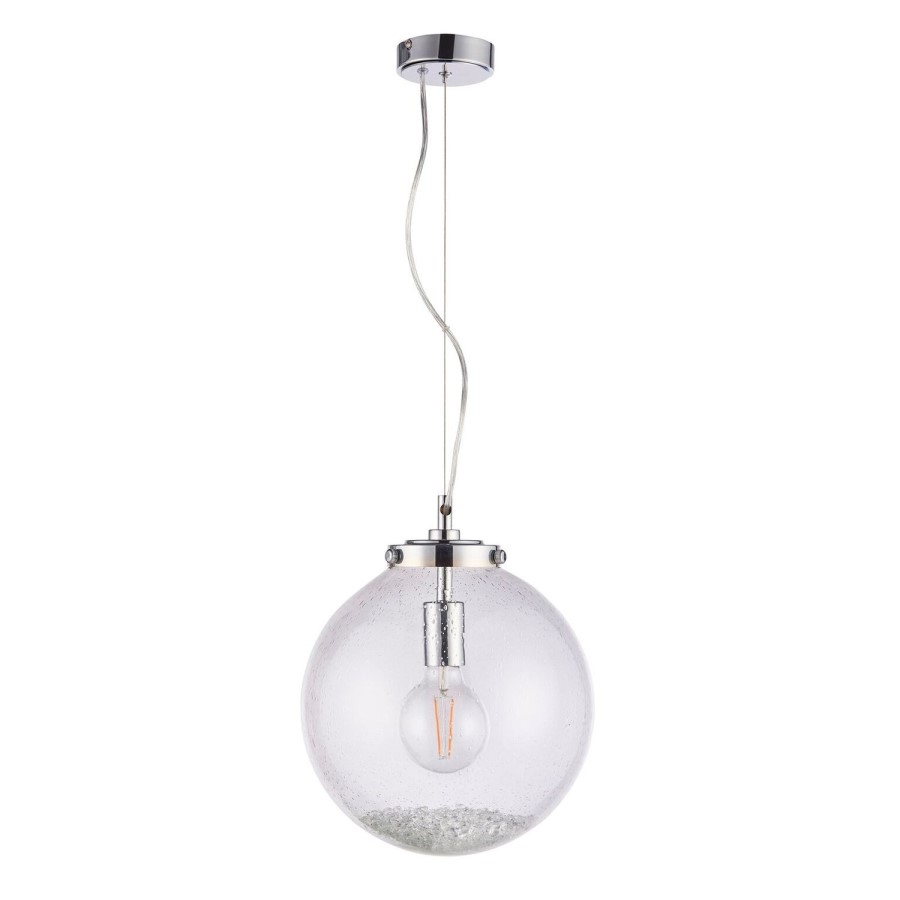 Harbour Chrome Ceiling Pendant Light with Clear Bubbled Glass Finish- 30cm