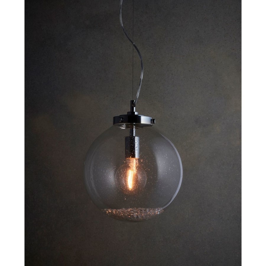 Harbour Chrome Ceiling Pendant Light with Clear Bubbled Glass Finish- 30cm