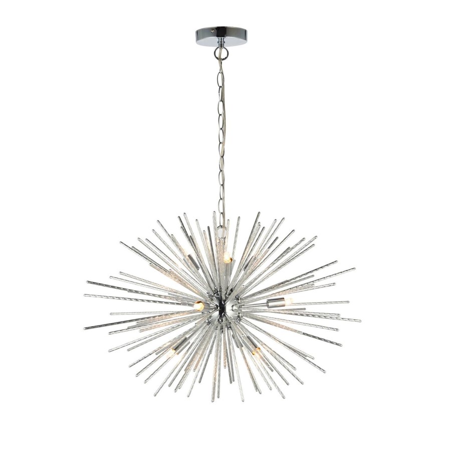 Chrome Pendant Light with Textured Metal Rods - Lena 