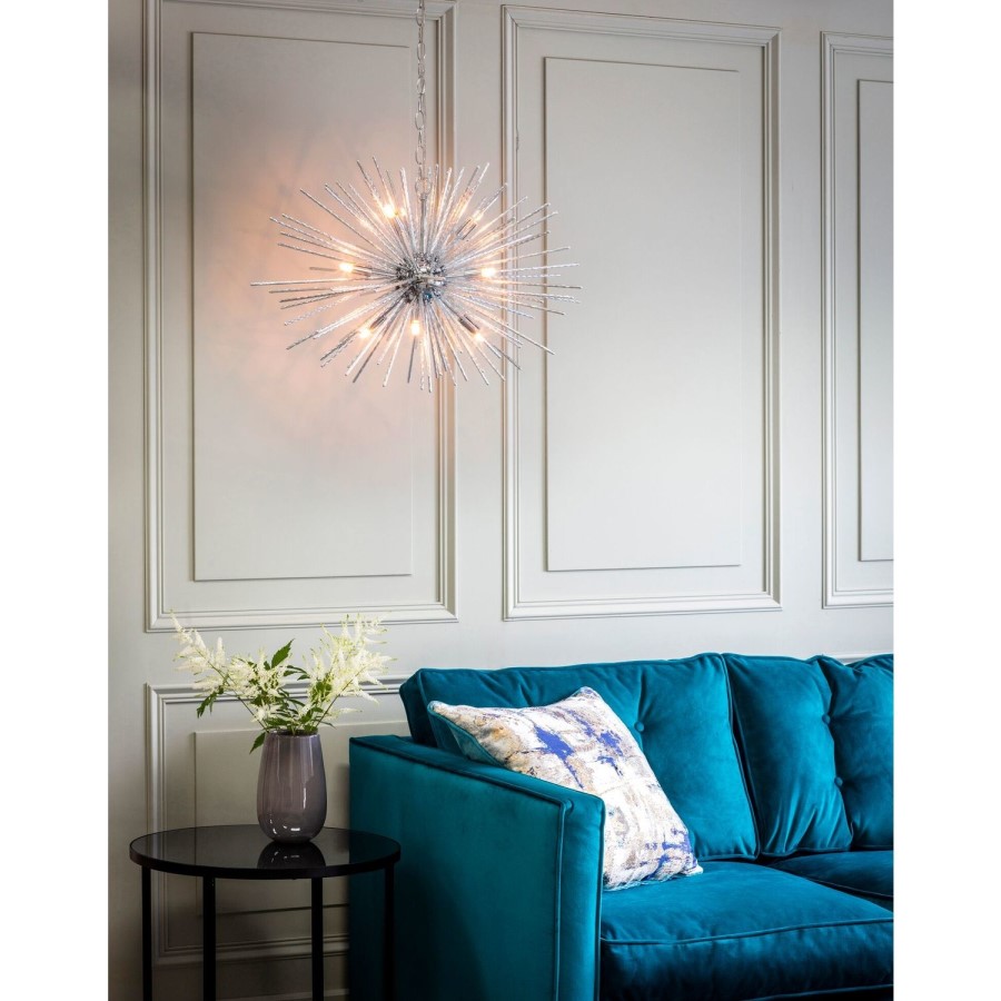 Chrome Pendant Light with Textured Metal Rods - Lena 