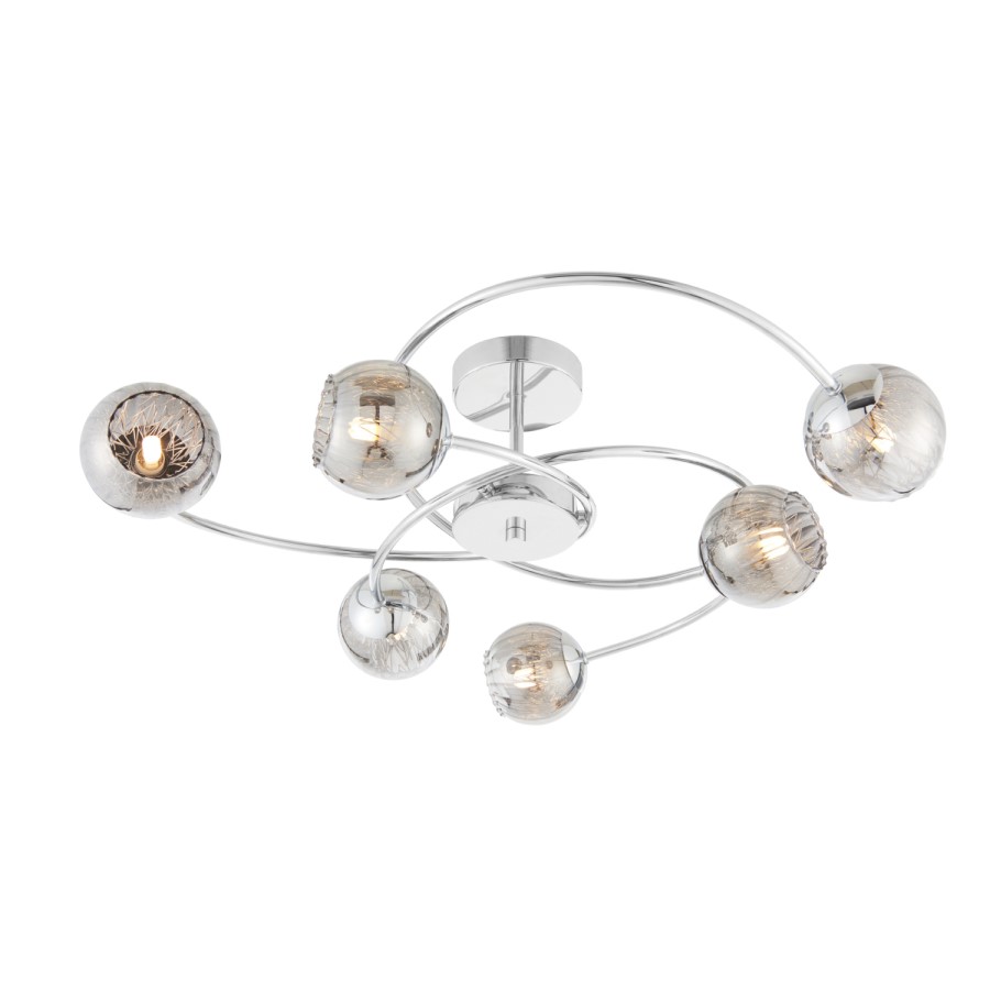 6 Light Semi Flush Smoked Glass Ceiling Mount- Aerith