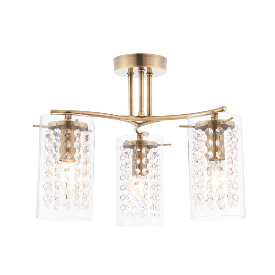 Alda 3 Antique Brass Semi Flush Ceiling Light