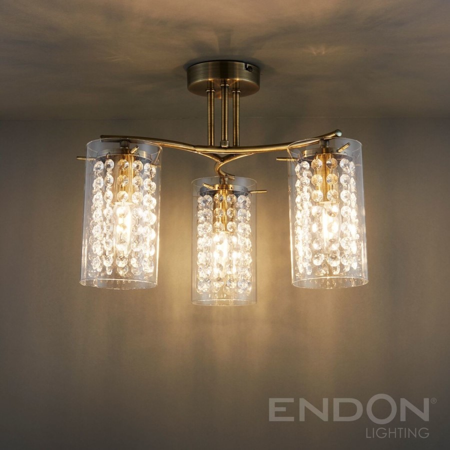 Alda 3 Antique Brass Semi Flush Ceiling Light